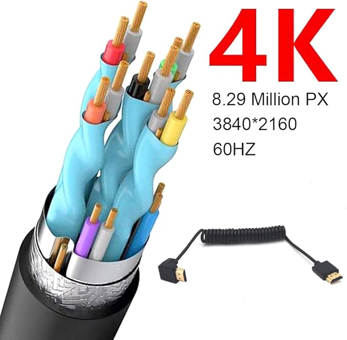 3.9ft HDMI 4K@60Hz Coiled Cable, Downward Angle HDMI 2.0 Version Male to Male High Definition Adapter Spring Spiral Cord, 18Gbps High Speed