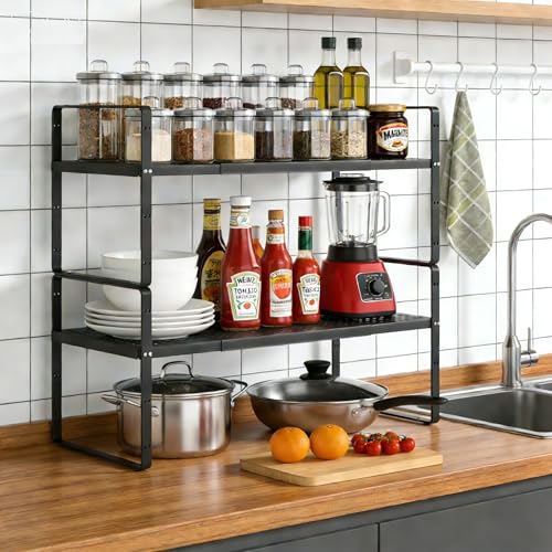 Expandable Storage Shelf, Stackable Organizer Rack, Black Small 1 PK
