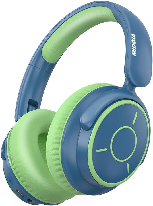 MIDOLA Kids Headphones Bluetooth 5.4 Wireless Volume Limited 85/94dB Hearing Protection Over Ear 68 Hours Playtime Foldable Lightweight Headset Built-in Mic for Toddler Child Travel School Green Blue