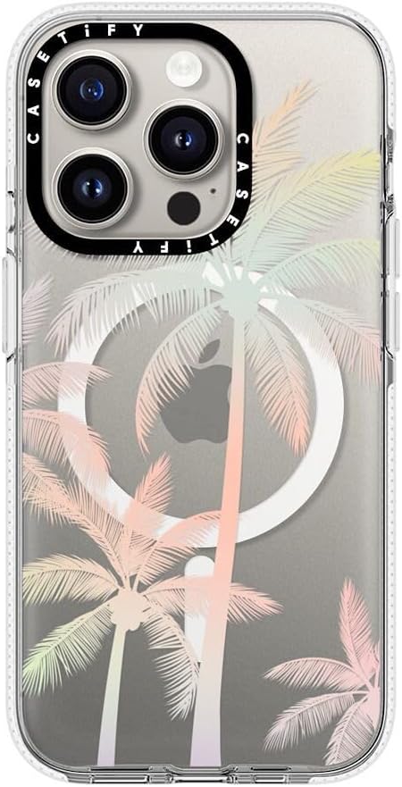 CASETiFY Clear iPhone 15 Pro Case [Not Yellowing / 6.6 ft. 3X Military Grade Drop Protection/Magsafe] - Modern Tropical Palm Tree - Clear