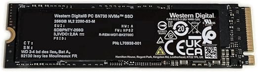 Western Digital WD 256GB Gaming SSD PC SN730 Black L70938-001 M.2 2280 PCIe Gen3 x4 NVMe SDBPNTY-256G Solid State Drive for Dell HP Omen Victus Lenovo Laptop Desktop Ultrabook