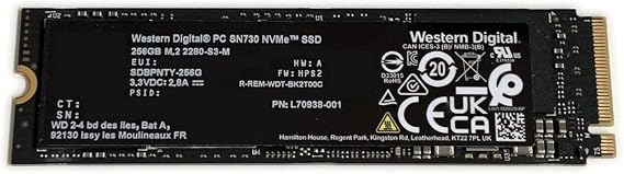Western Digital WD 256GB Gaming SSD PC SN730 Black L70938-001 M.2 2280 PCIe Gen3 x4 NVMe SDBPNTY-256G Solid State Drive for Dell HP Omen Victus Lenovo Laptop Desktop Ultrabook