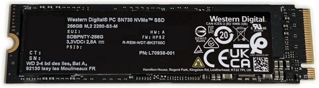 Western Digital WD 256GB Gaming SSD PC SN730 Black L70938-001 M.2 2280 PCIe Gen3 x4 NVMe SDBPNTY-256G Solid State Drive for Dell HP Omen Victus Lenovo Laptop Desktop Ultrabook
