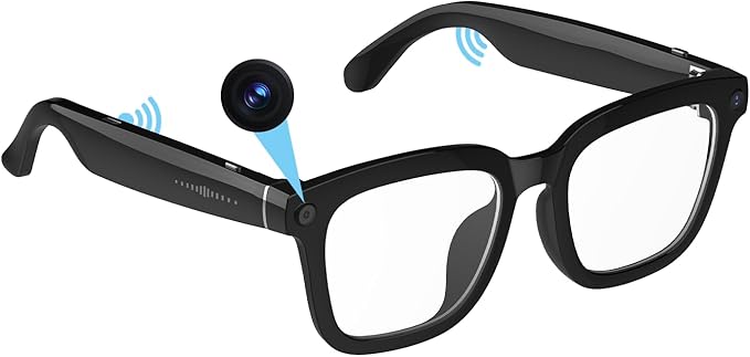 AI Bluetooth Smart Glasses with Camera, 1200P Video Recording Glasses, 8MP Anti-Shake Camera Glasses, Voice Assistant, Supports Photo/Video/Audio Recording, with AI Assistant & Real-Time Translation