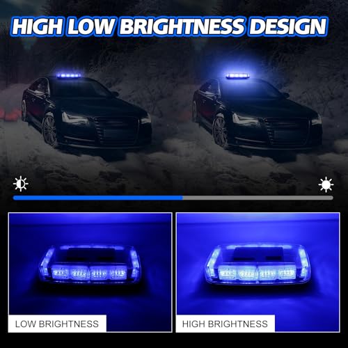 Rechargeable Strobe Light Blue Wireless Battery, 17 Flashing Mode, High Low Brightness, 48pcs Led, Beacon Roof Top Hazard Flash Warning Lights for Vehicles Trucks Snow Plow Postal Mail UTV, 1PC Pack