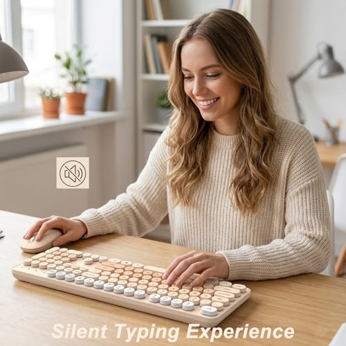 Wireless Keyboard and Mouse, Full-Sized Typewriter Keyboard Silent, Creamy - Image 6