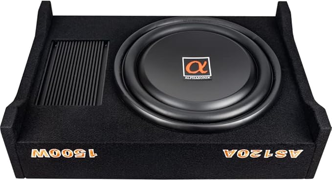 Alphasonik AS120A 12" 1500 Watts with a Built-in Amplifier Down-Firing Shallow Mount Enclosed for Tight Spaces in Cars and Trucks, Slim Thin Loaded Subwoofer Air Tight Sealed Bass Enclosure