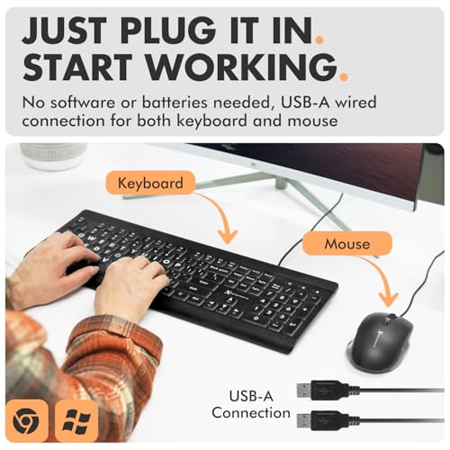 X9 Performance Wired Keyboard and Mouse Combo - Large Print Backlit Keys for Seniors, Lighted Computer Keyboard Wired, 7 LED Colors, 4 DPI Modes, USB Plug and Play for Windows PC