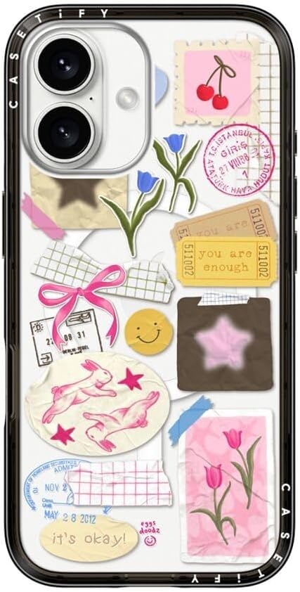 CASETiFY Compact iPhone 16 Case [Slim and Sleek/Compatible with Magsafe / 4 ft. 2X Military Grade Drop Protection] - You are Stars Collage - Clear Black