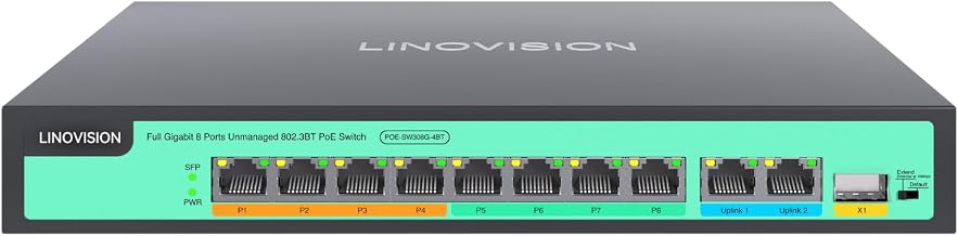 LINOVISION 8 Port Gigabit PoE++ Switch, 4 BT 90W + 4 AT 30W, 120W Total - Image 1