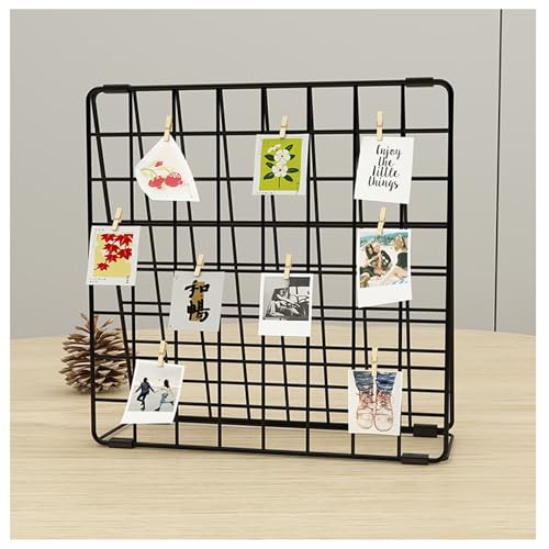 Photo Display Rack, Note Display Rack, Double sided Photo Metal Rack, Desk Photo Manager, With 20 Wooden Clips, Black
