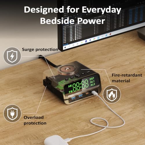 XBA Digital Alarm Clock with 15W Magsafe Wireless Charging for Bedroom