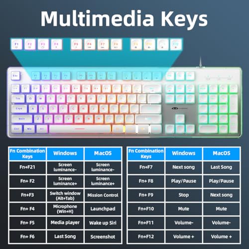 Camiysn Gaming Creamy Keyboard and Mouse, White 104 Keys RGB and 6 Speed RGB Mouse Combo, Pudding Keycaps Silent Computer Keyboard for Computer/PC/Laptop/Mac/Windows/Office - Image 3