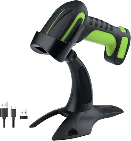 Tera Barcode Scanner Wireless with Stand: Industrial Drop-resistant Green