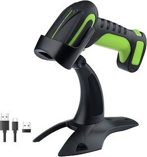 Tera Barcode Scanner Wireless with Stand: Industrial Drop-resistant Green - Image 1