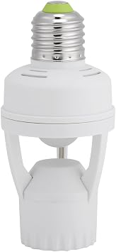 PIR Motion Sensor Light Socket, E27 Screw Light Bulb Holder LED PIR Infrared Motion Sensor Lamp Switch Socket with Adjustable Button 360 Degrees Detection for Bathroom, Stairs, Door, Garage, etc