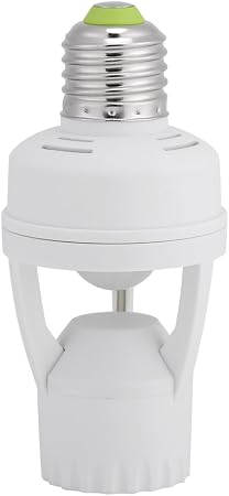 PIR Motion Sensor Light Socket, E27 Screw Light Bulb Holder LED PIR Infrared Motion Sensor Lamp Switch Socket with Adjustable Button 360 Degrees Detection for Bathroom, Stairs, Door, Garage, etc