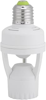 PIR Motion Sensor Light Socket, E27 Screw Light Bulb Holder LED PIR Infrared Motion Sensor Lamp Switch Socket with Adjustable Button 360 Degrees Detection for Bathroom, Stairs, Door, Garage, etc