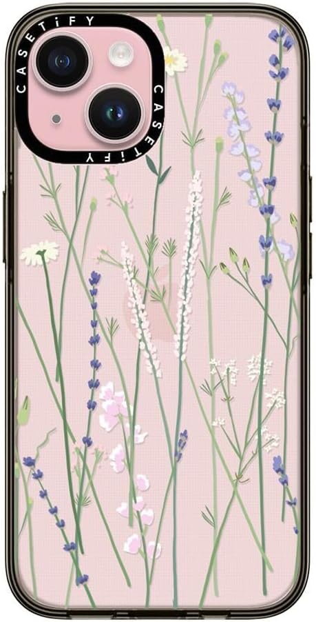 CASETiFY Compact iPhone 15 Case [4 ft. 2X Military Grade Drop Protection/Slim/Lightweight] - Gigi Garden Florals - Clear Black