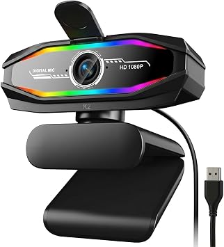 1080P Webcam with Microphone, Full HD Web Camera with RGB Light for Pc, Light Correction and Noise Cancellation Streaming Webcam, USB Computer Camera with Privacy Cover ,Plug and Play PC Web Cam - Image 2