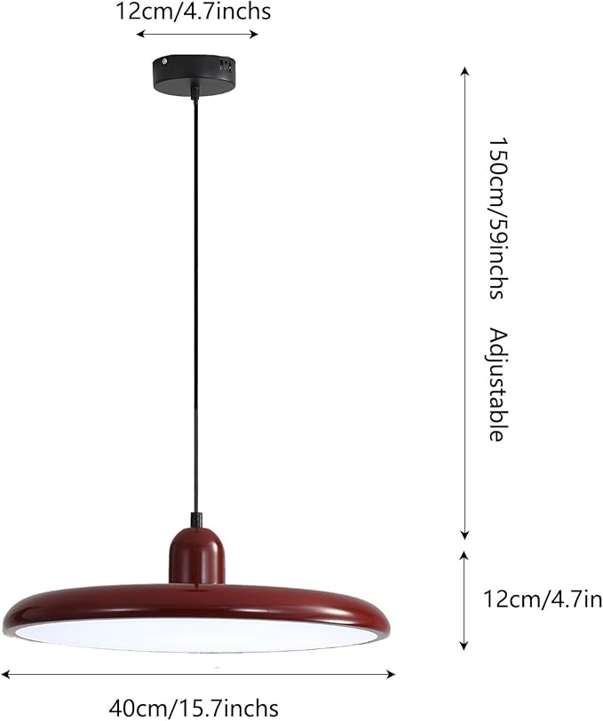 LED Pendant Light 40 cm Modern 36 W with Colour Temperature Dimmable Ceiling Lamp 3000K/4500K/6000K Metal and Acrylic for Dining Room Kitchen Living Room (Red + Red)
