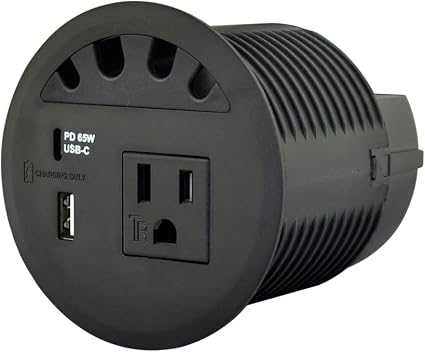 USB PD 65W, Desktop Power Grommet, with 1 AC Power Outlet and Fast Charging USB-A+C 65W,4.5FT Extension Cord Recessed Power Outlet for Conference Room (Black)