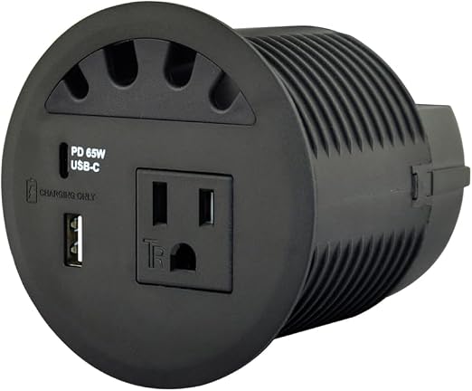 USB PD 65W, Desktop Power Grommet, with 1 AC Power Outlet and Fast Charging USB-A+C 65W,4.5FT Extension Cord Recessed Power Outlet for Conference Room (Black)