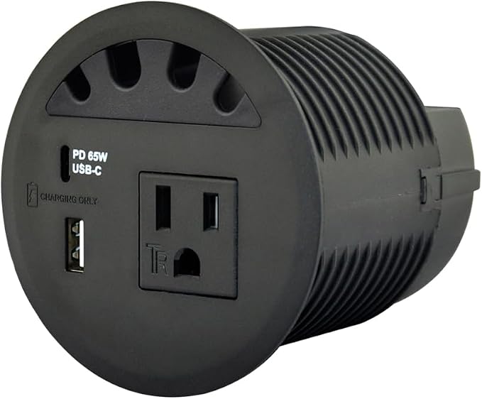 USB PD 65W, Desktop Power Grommet, with 1 AC Power Outlet and Fast Charging USB-A+C 65W,4.5FT Extension Cord Recessed Power Outlet for Conference Room (Black)