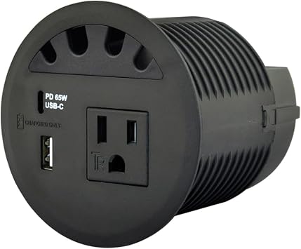 USB PD 65W, Desktop Power Grommet, with 1 AC Power Outlet and Fast Charging USB-A+C 65W,4.5FT Extension Cord Recessed Power Outlet for Conference Room (Black)