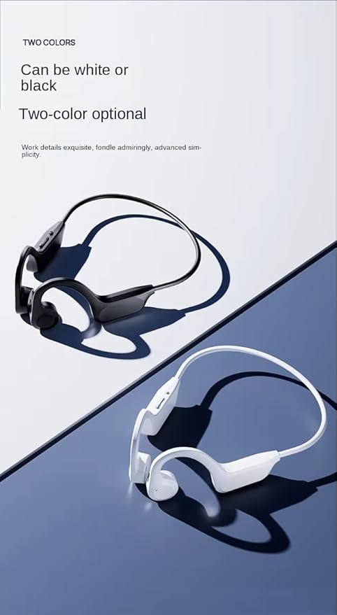 Bone Conduction Sports White Headphones, Bluetooth Wireless Open-Ear Headset with MP3 Mode, Memory Card Support, Digital Display, Over-Ear Design for Running & Workouts