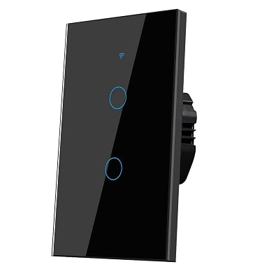 2.4GHz WiFi Smart Wall Touch Light Switch (Glass Panel, Alexa Multi-Control Compatible, Compatible with Multiple Platforms) (2 Gang)