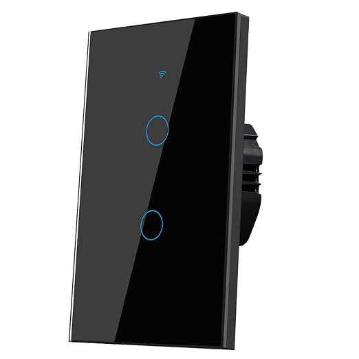2.4GHz WiFi Smart Wall Touch Light Switch (Glass Panel, Alexa Multi-Control Compatible, Compatible with Multiple Platforms) (2 Gang)