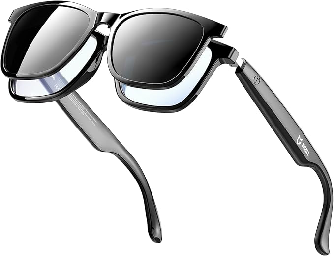Smart Glasses with Magnetic Detachable Polarised Lenses, Bluetooth 6.0 Sunglasses, Polarized UV Protection, Stylish Bluetooth Glasses for Men & Women, Outdoor Travel Beach City Life, MG-C08 Black