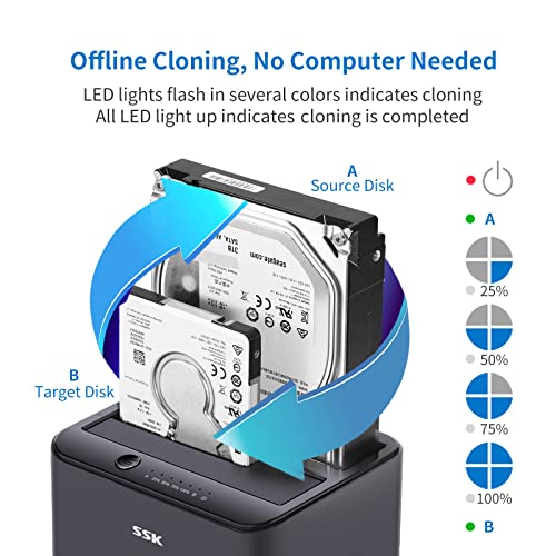SSK External Hard Drive Docking Station Cloner USB 3.0 to SATA Dual Bay