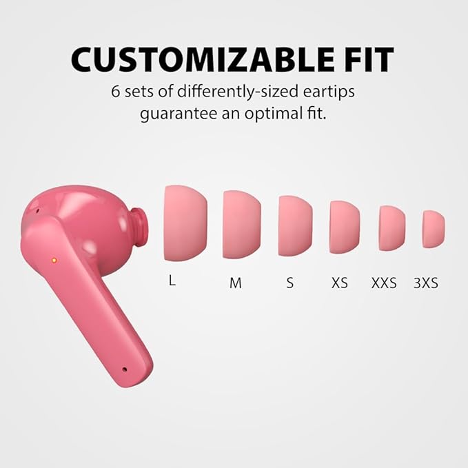 Avantalk Clan K2 - Wireless Earbuds for Kids with Safe Volume Limiting and Customizable Fit, Low Latency Mode, 3 EQ Modes, Cute Bluetooth Earbuds for Boys & Girls - Pink