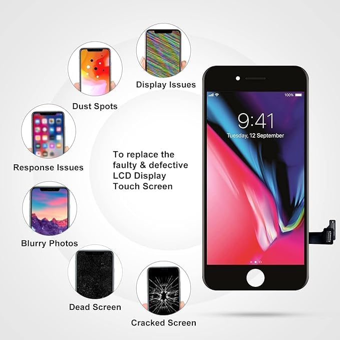 LL TRADER Screen Replacement for iPhone 8/SE 2020(SE2) LCD Screen 4.7 Inch LCD Retina FHD Display with Repair Tool Kits, Waterproof Tape, Screen Protector Mounting Frame Black 2025 NEW