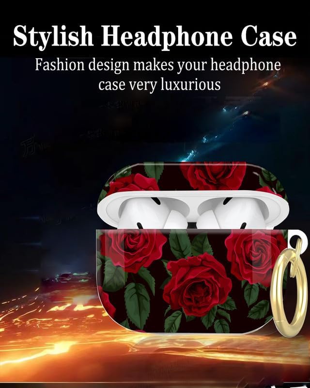 Compatible with AirPod Pro 2nd/1st Generation Case Cover with Key Chain,Full Protective Shockproof Wireless Headphone Case for Airpod Pro 2023/2022/2019(Red Roses)