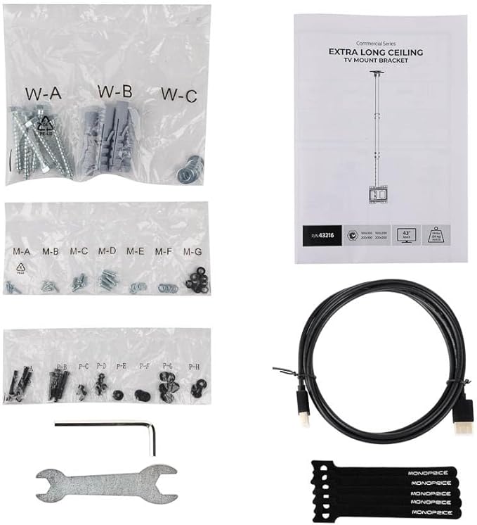 Monoprice Specialty Ceiling Mounted TV Wall Mount Bracket Extra Long Extension Range to 62.6" for 23" to 43" TVs up to 110lbs, Max VESA 200x200