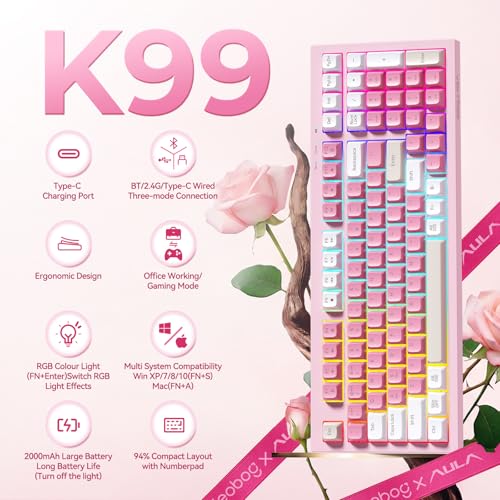 LEOBOG x Aula Pink Keyboard Wireless Creamy Computer Gaming Keyboards