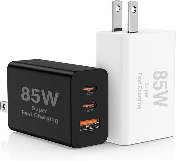 Hzevn 2Pack 85W USB C Wall Charger Block, 3-Port 100W USB C Charging Adapter,Multi Super Fast Charging Power Plug Cube for MacBook Pro/Air,i-Pad Pro,i-Phone 16/15, Galaxy S25，White and Black​ - Image 7