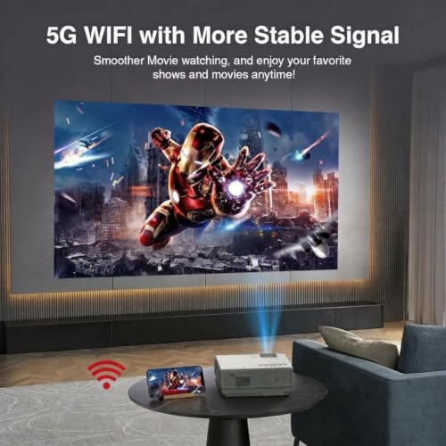 【Netflix Ready】PANSEBA Smart Mini Projector with 1080P HD, 5G WiFi & 2 Way Bluetooth, Portable Outdoor Movie Projector for Phone/Laptop/Games