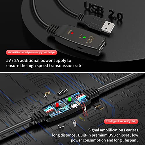 30FT Active USB Extension Cable 2.0 Male to Female with A Extension chipset Signal Booster - Active Extension/Repeate