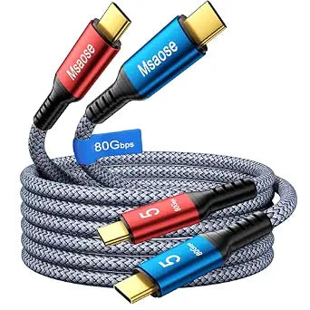 Braided Thunderbolt 5 Cable 4FT 2Pack Compatible, 8K@165Hz, 4K@540Hz, 80Gbps, 120Gbps BW, 240W PD for Thunderbolt 4/5, Mac mini, Razer Blade, MacBook Pro M4 M5, iPhone 17, USB4 2.0