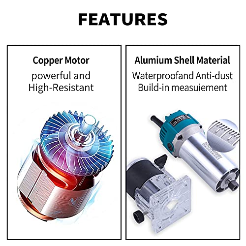 Router Tool, 110V 800W Compact Wood Router Tool for Woodworking, Electric Hand Trimmer 30000R/MIN Compact Edge Laminate (Blue) - Image 5