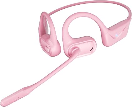Open Ear Headphones with Mic, 29g Bluetooth Headset, Air Conduction Headphones with Dual Device Connection & Mute, Wireless Headset with Mic for Work, Driving, Office, Workout, Pink
