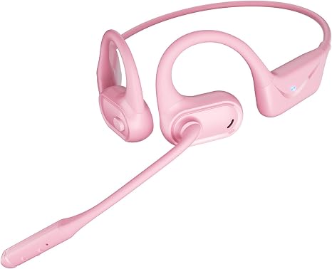 Open Ear Headphones with Mic, 29g Bluetooth Headset, Air Conduction Headphones with Dual Device Connection & Mute, Wireless Headset with Mic for Work, Driving, Office, Workout, Pink
