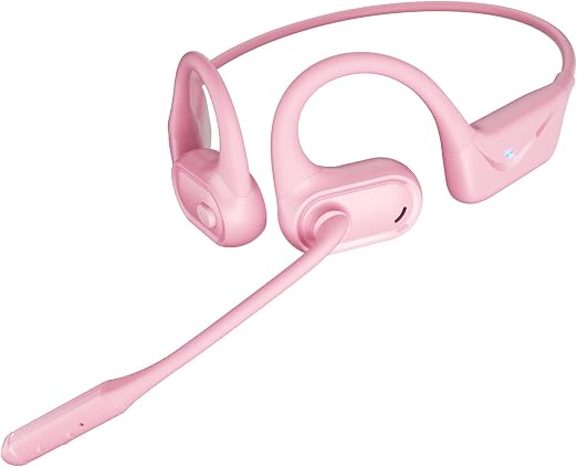Open Ear Headphones with Mic, 29g Bluetooth Headset, Air Conduction Headphones with Dual Device Connection & Mute, Wireless Headset with Mic for Work, Driving, Office, Workout, Pink