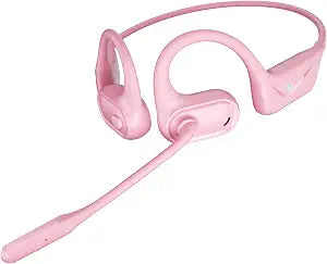 Open Ear Headphones with Mic, 29g Bluetooth Headset, Air Conduction Headphones with Dual Device Connection & Mute, Wireless Headset with Mic for Work, Driving, Office, Workout, Pink