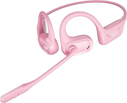 Open Ear Headphones with Mic, 29g Bluetooth Headset, Air Conduction Headphones with Dual Device Connection & Mute, Wireless Headset with Mic for Work, Driving, Office, Workout, Pink