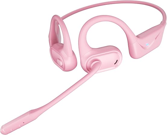 Open Ear Headphones with Mic, 29g Bluetooth Headset, Air Conduction Headphones with Dual Device Connection & Mute, Wireless Headset with Mic for Work, Driving, Office, Workout, Pink